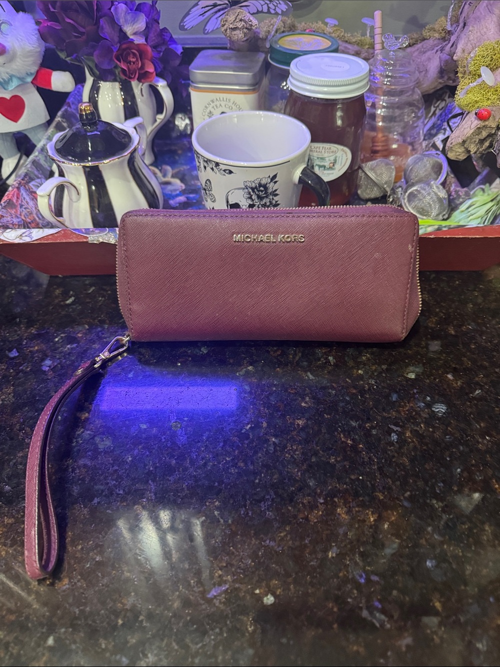 Michael Kors Plum Saffiano Zip-Around Wristlet Wallet